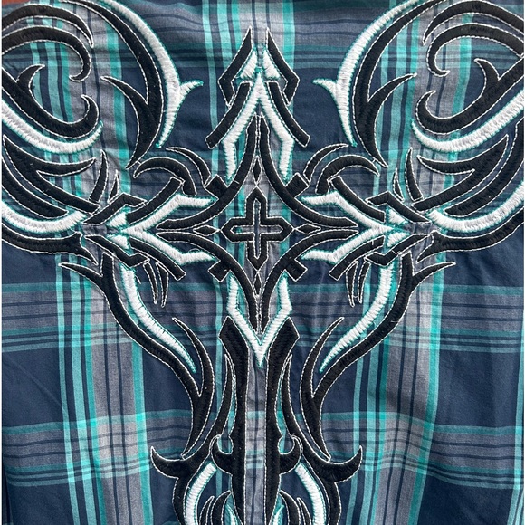 Roar Men’s Embroidered Plaid Slim Fit Long Sleeve Button Down Small Shirt C9 - Picture 6 of 8